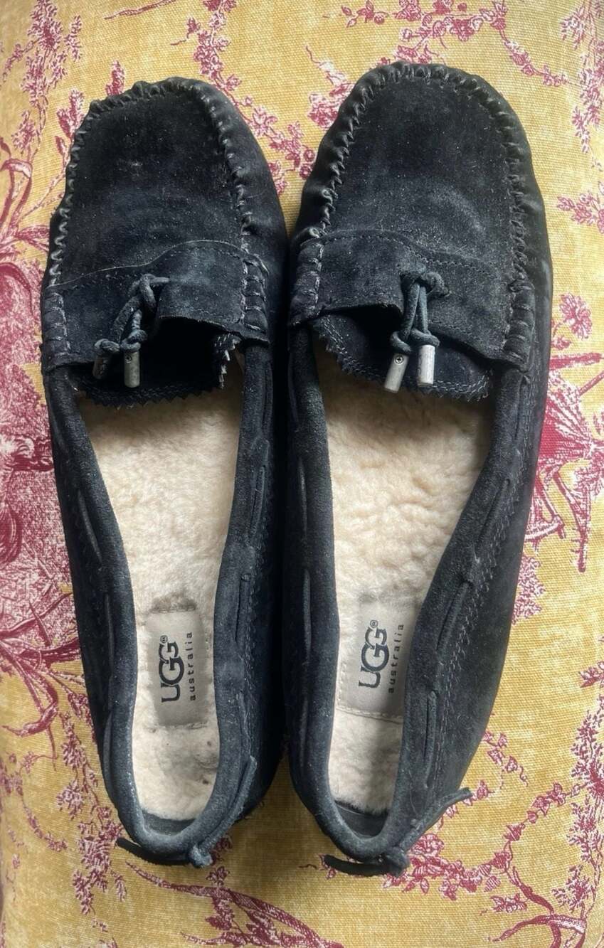 UGG Australia Roni Black Suede Shearling Lined Moccasin Slippers